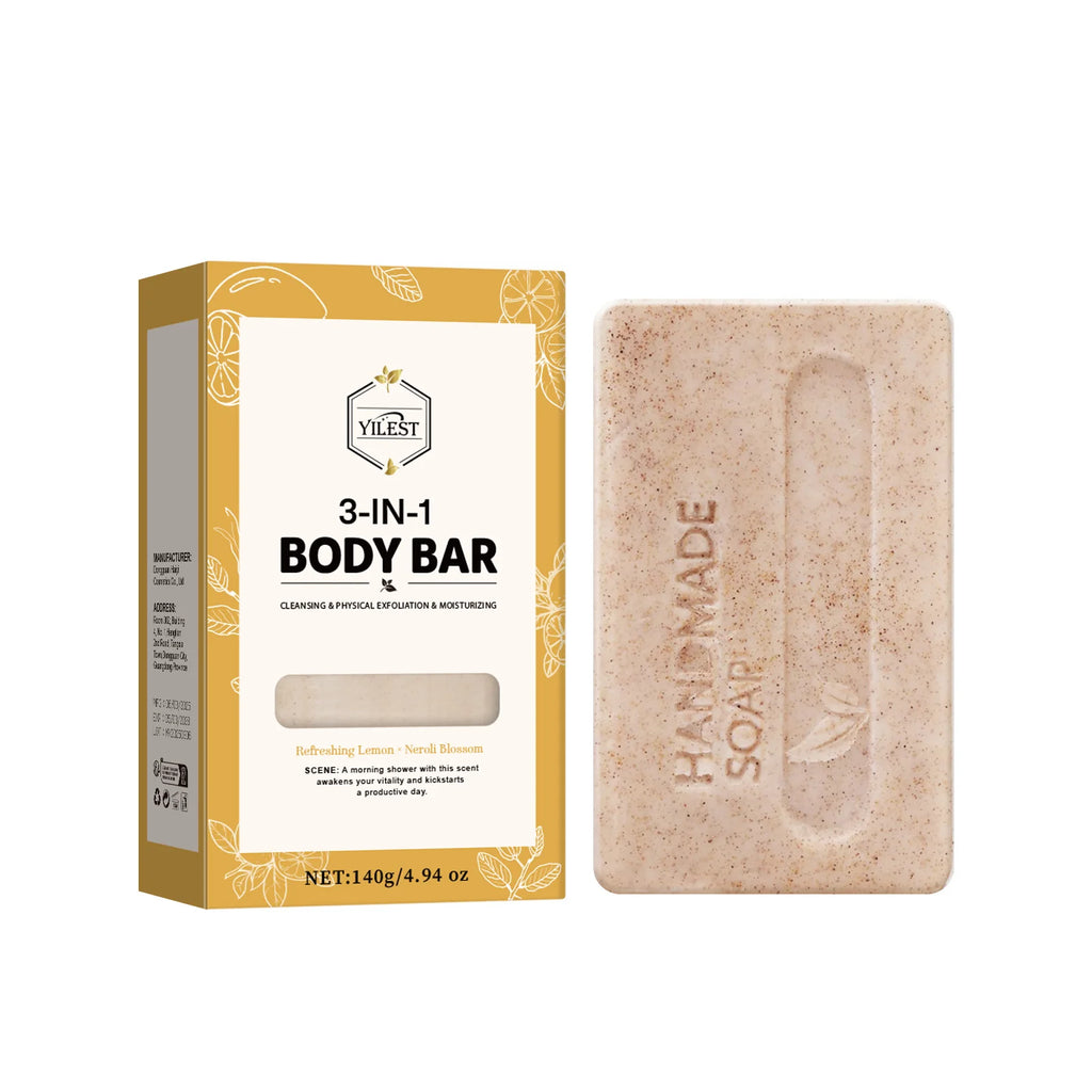 YILEST 140g 3-IN-1 Men's Body Bar-Exfoliating Moisturizing, Long-Lasting Fragrance Handmade Soap (Sandalwood/Lemon Citrus Scent)