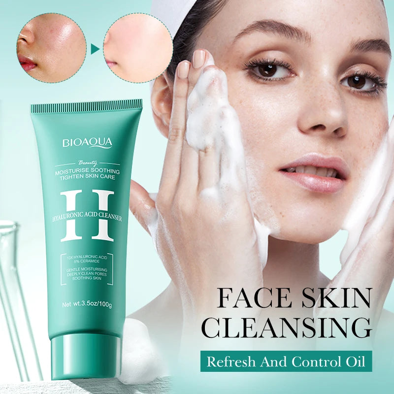 BIOAQUA Hyaluronic Acid Facial Cleanser Moisturizing Face Wash Foam Anti-aging Face Cleanser Facial Skin Care Products