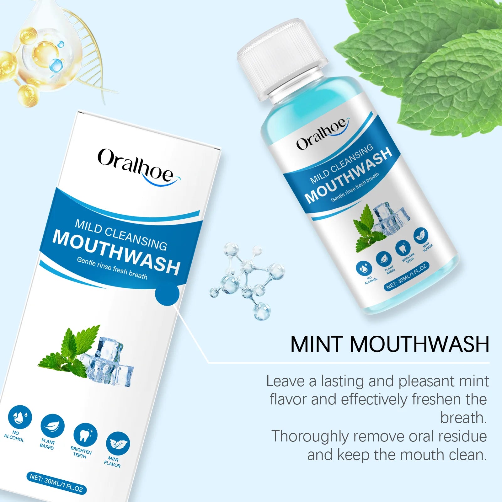 30ml Portable Mint Bad Breath Mouthwash Fresheners Mouth Oral Odor Removal Lasting Aroma Remove Tartar Deep Cleaning Mouthwash