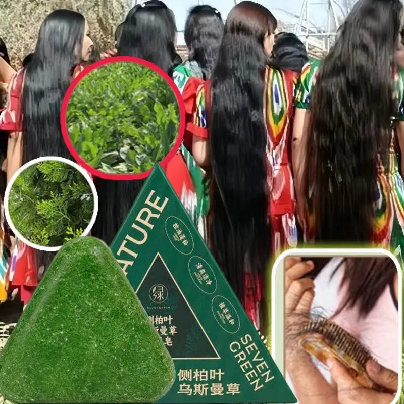 120g Seven Green Platycladi Usman grass handmade shampoo soap Refreshing and Flushing Healthy Anti-removal Hair Nourishing Clean