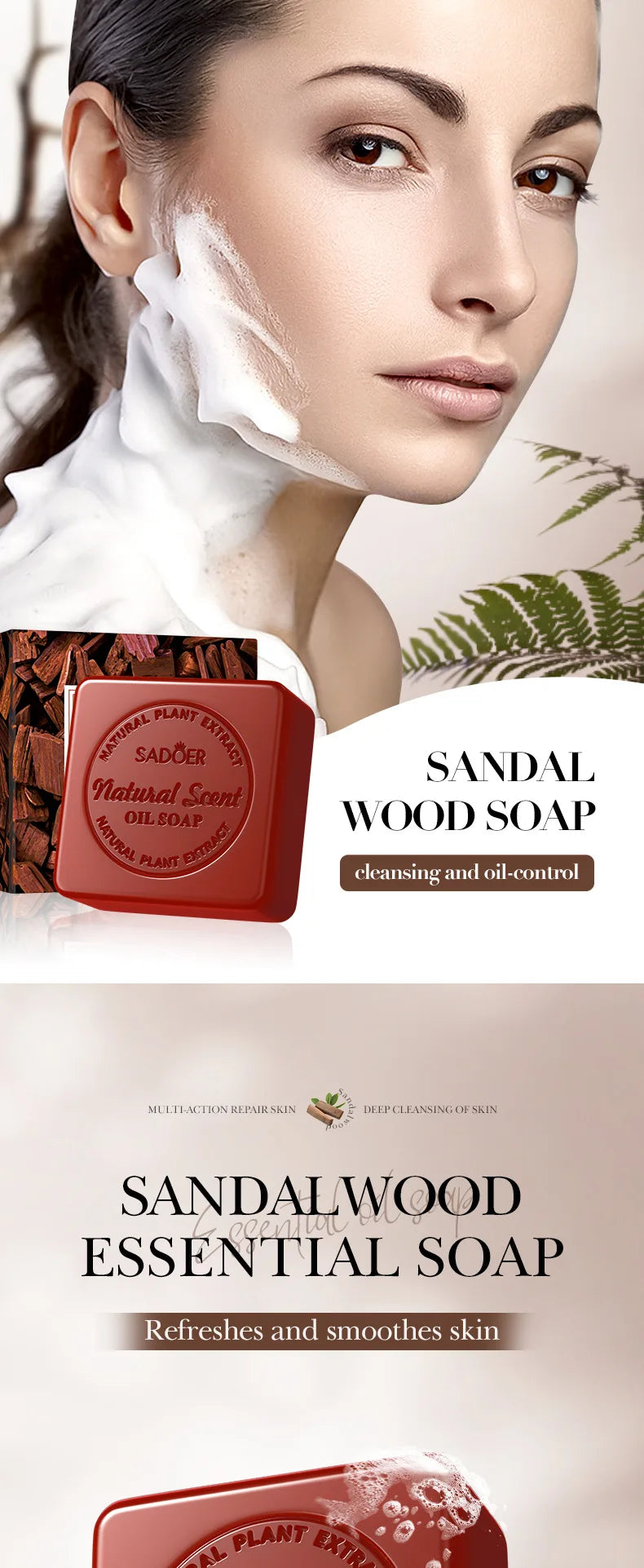 Sandalwood Handmade Soap Women Cleaner Deep Cleansing Body Whitening Essential Oil Soap Shaving Sabonis Skin Lightening Foam