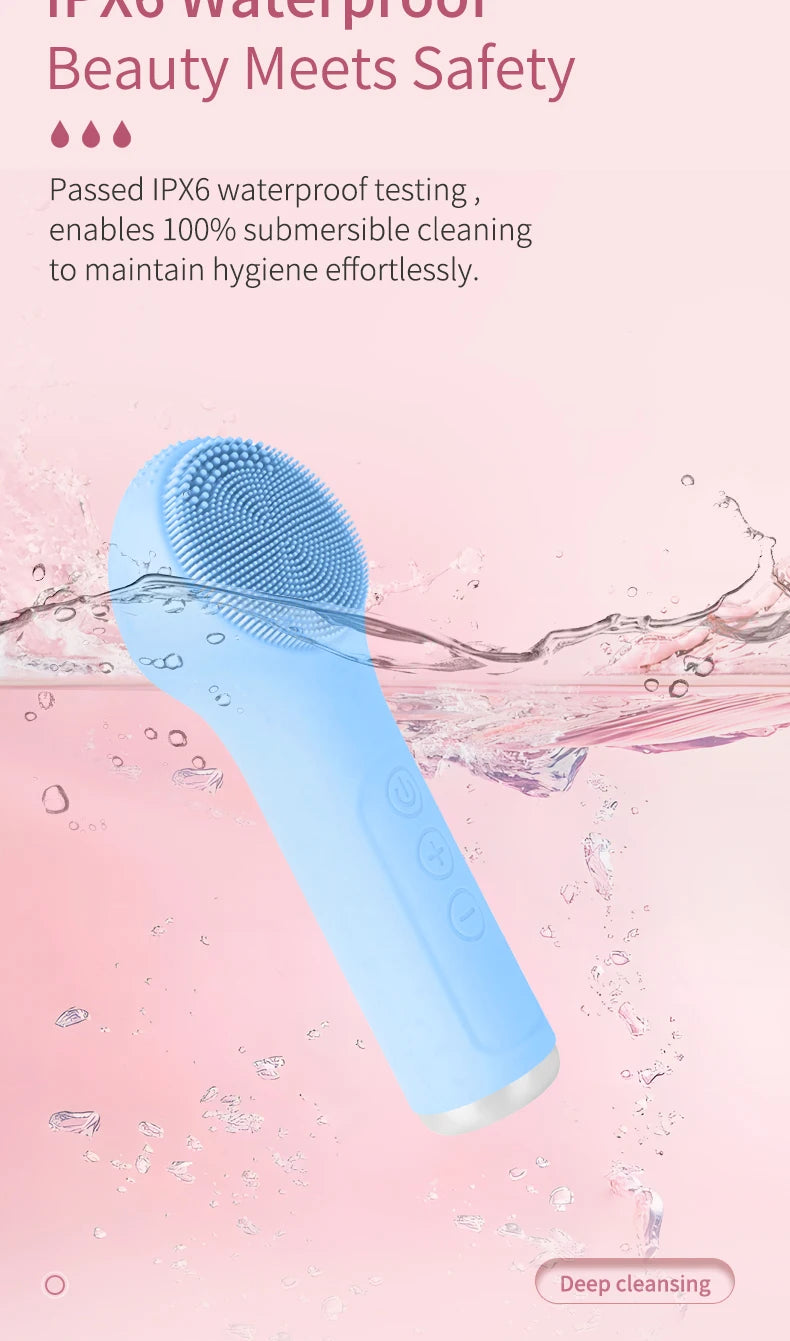 Electric Waterproof Silicone Facial Cleansing Brush, Deep Cleanse Makeup Remover Heating Massage Beauty Tool for Women