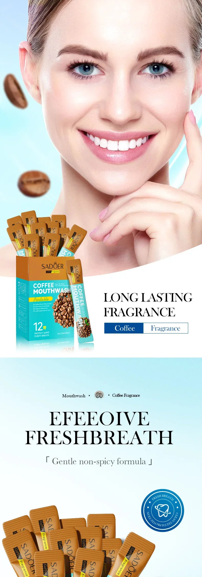Coffee Refreshing Mouthwash 20pcs/Box Portable Bagged Mouth Wash Freshen Breath Clean The Teeth Oral Freshening Teeth Whitening