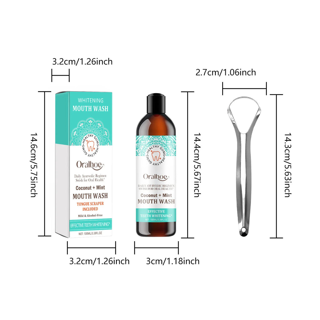 Coconut Mint Oil Mouthwash Teeth Whitening Fresh Oral Breath Remove Dental Stain Non Alcohol Tongue Scraper Mouth Health Care