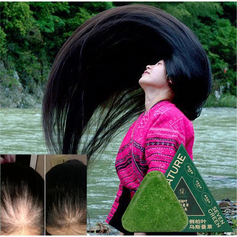 120g Seven Green Platycladi Usman grass handmade shampoo soap Refreshing and Flushing Healthy Anti-removal Hair Nourishing Clean