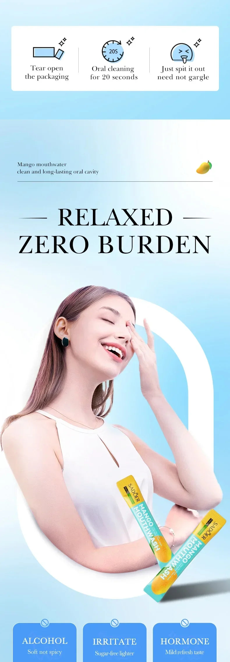 Mango Flavor Mouthwash Teeth Whitening Fresh Oral 20PCS Portable  Cleans Teeth Oral Fresh Mouthwash