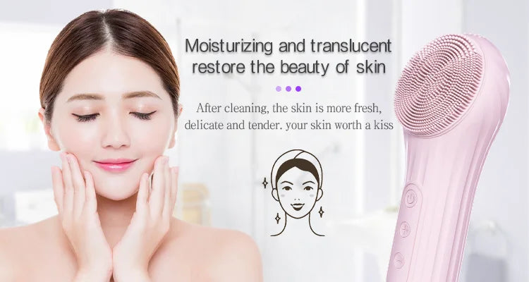 Electric Facial Cleansing Brush Sonic Face Massager Warming Deep Pore Cleaning Waterproof Silicone Blackhead Remover