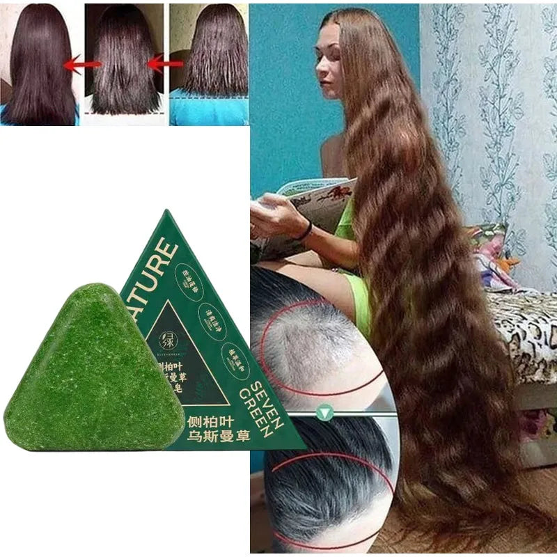 120g Seven Green Platycladi Usman grass handmade shampoo soap Refreshing and Flushing Healthy Anti-removal Hair Nourishing Clean