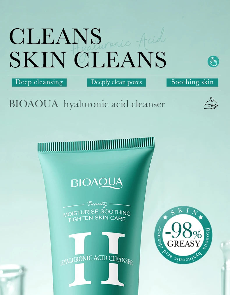 BIOAQUA Hyaluronic Acid Facial Cleanser Moisturizing Face Wash Foam Anti-aging Face Cleanser Facial Skin Care Products