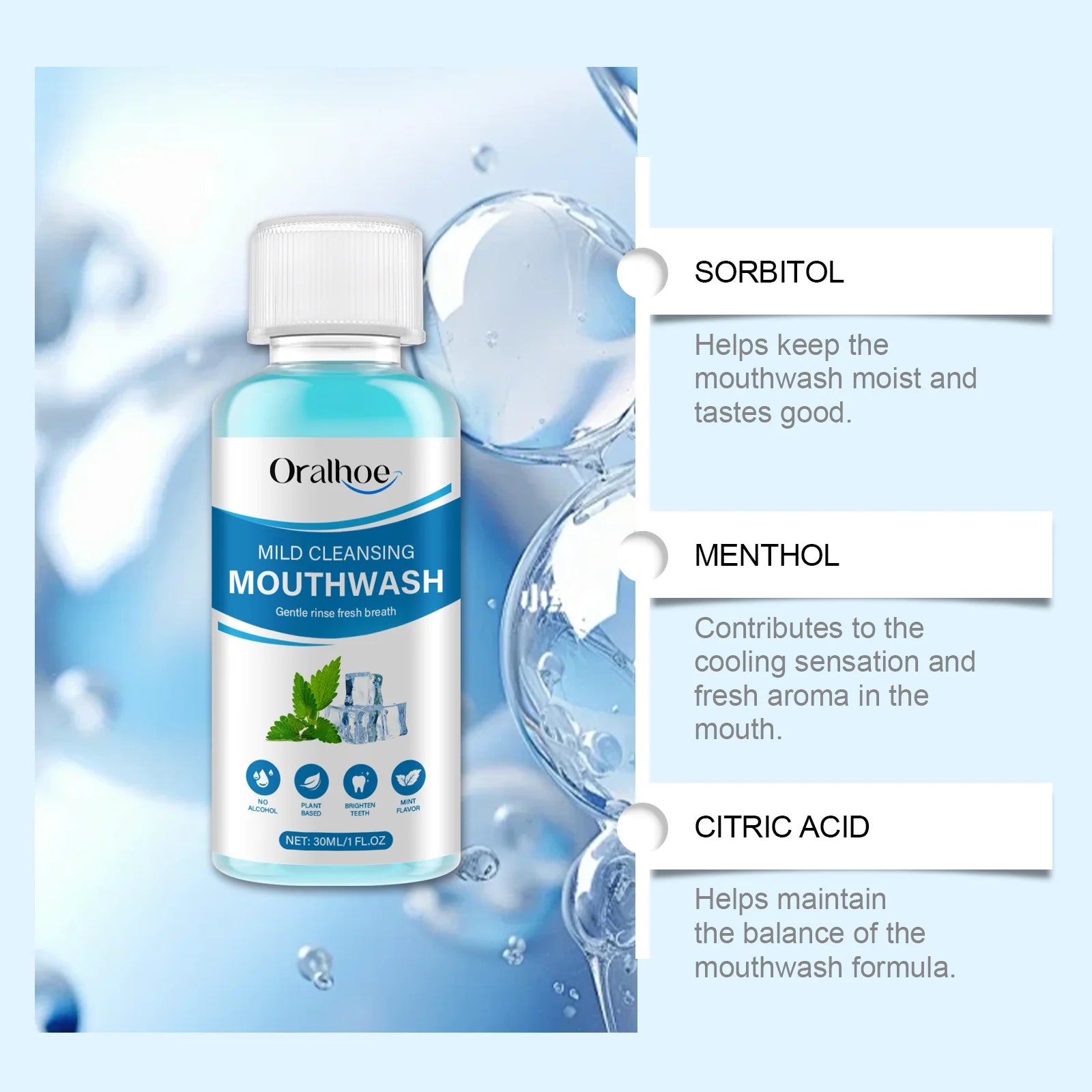 30ml Portable Mint Bad Breath Mouthwash Fresheners Mouth Oral Odor Removal Lasting Aroma Remove Tartar Deep Cleaning Mouthwash