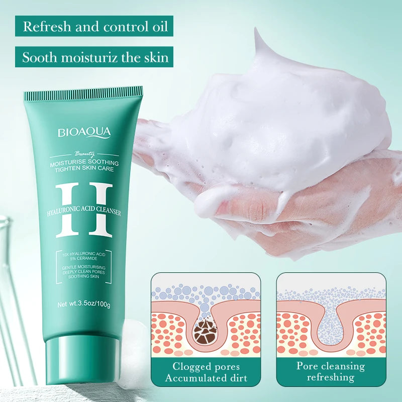 BIOAQUA Hyaluronic Acid Facial Cleanser Moisturizing Face Wash Foam Anti-aging Face Cleanser Facial Skin Care Products