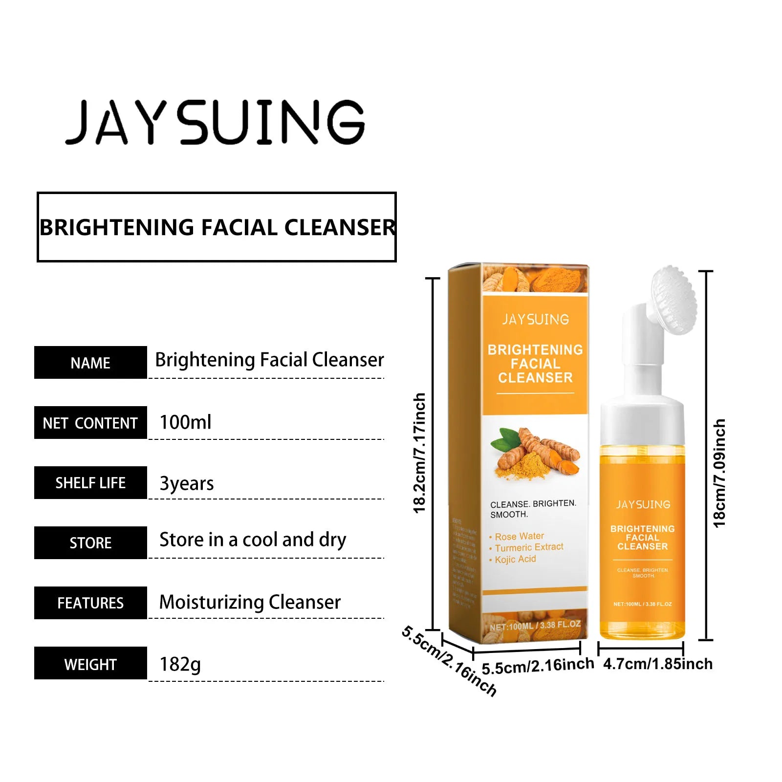 Turmeric Foam Cleanser Brightening Facial Wash Oil Control Hydrating Non Drying Formula With Brush Head Blackhead Removal 100ml