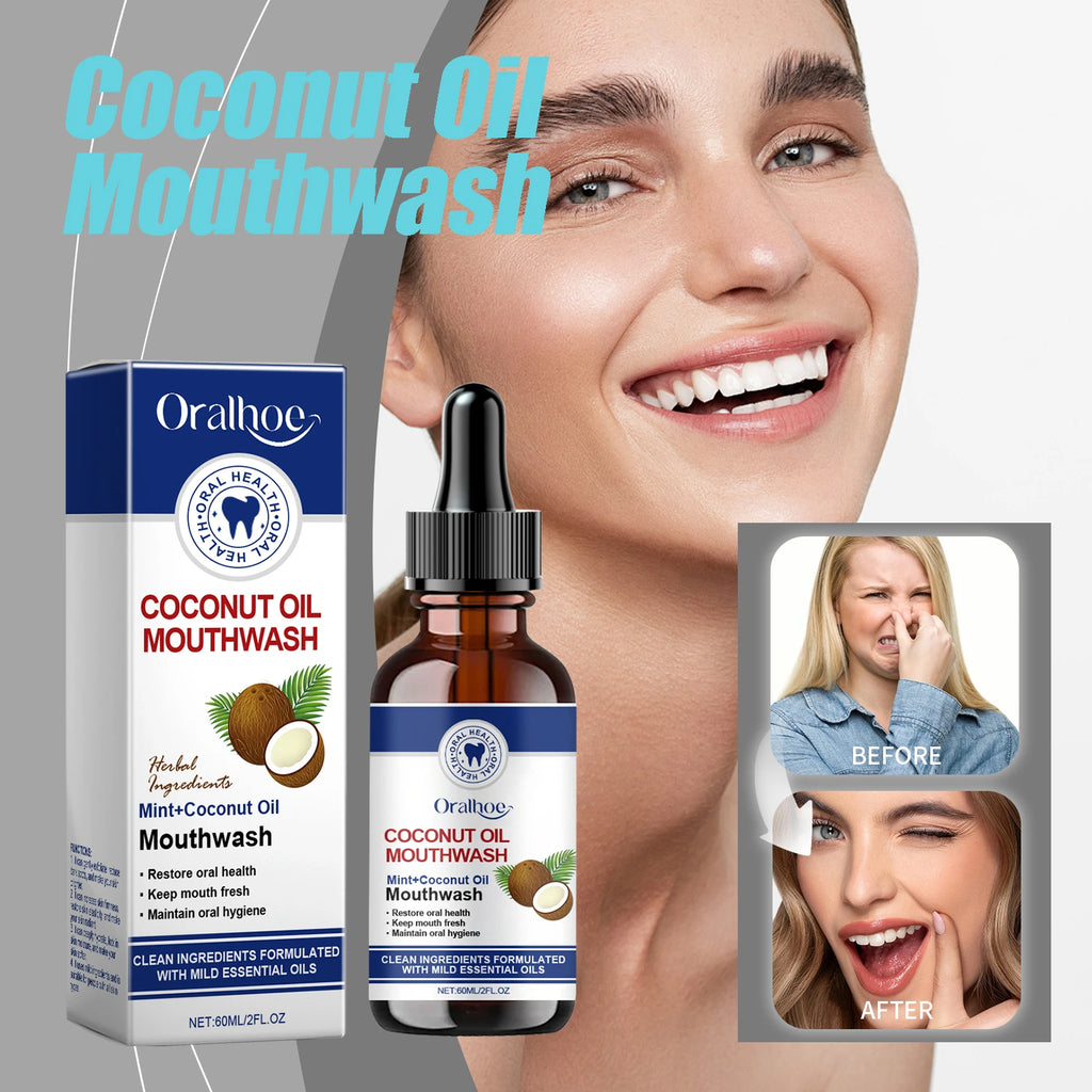 Coconut Oil Mouthwash Deep Cleans Removes Tooth Stains Plaque Protecting Oral Hygiene Refreshing Mouthwash for Dental Care 60ml