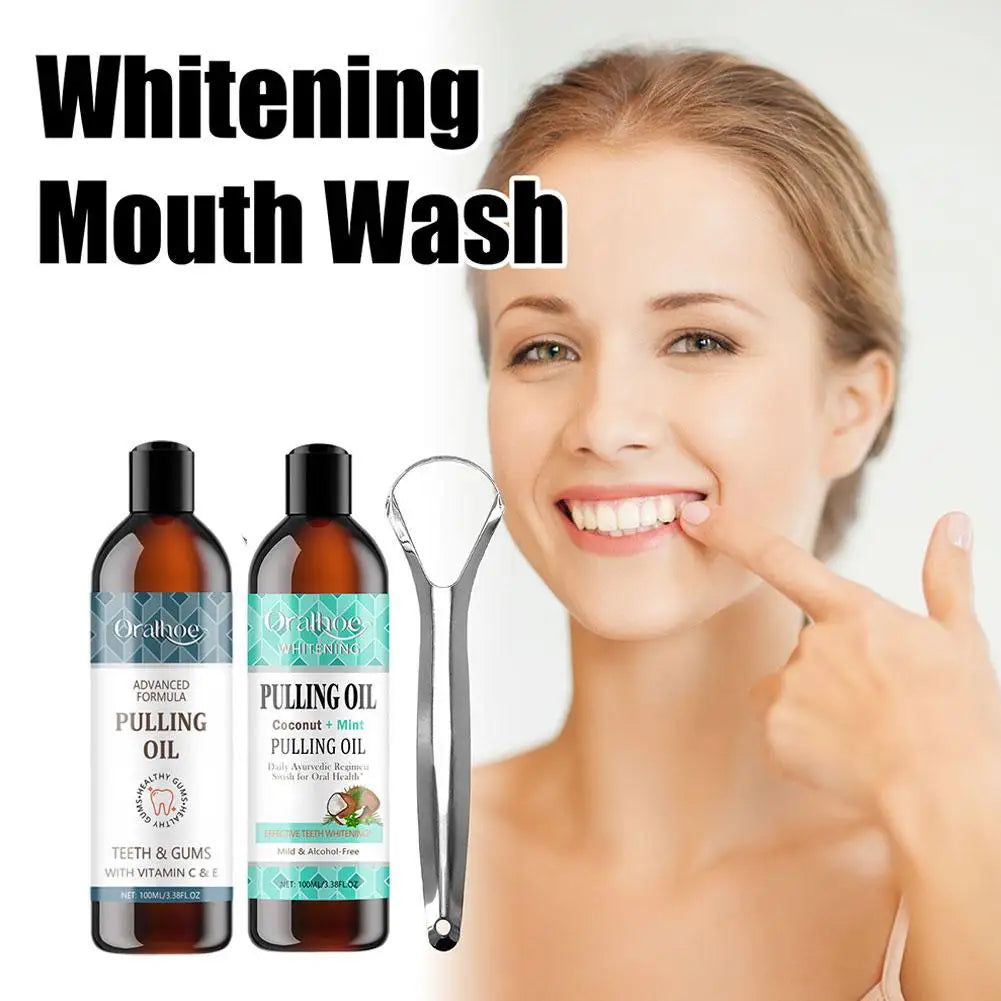 NEW Coconut Mint Pulling Oil Mouthwash Alcohol-free Teeth Whitening Fresh Oral Breath Oral Jelly Whitening Teeth Set
