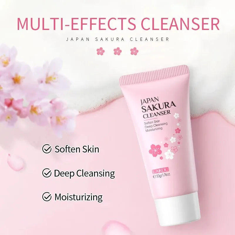 Laikou Sakura Whitening Facial Cleanser Foam Moisturizing Deep Remove Cleansing Acne Milk Oil Control Exfoliating Shrink Pores