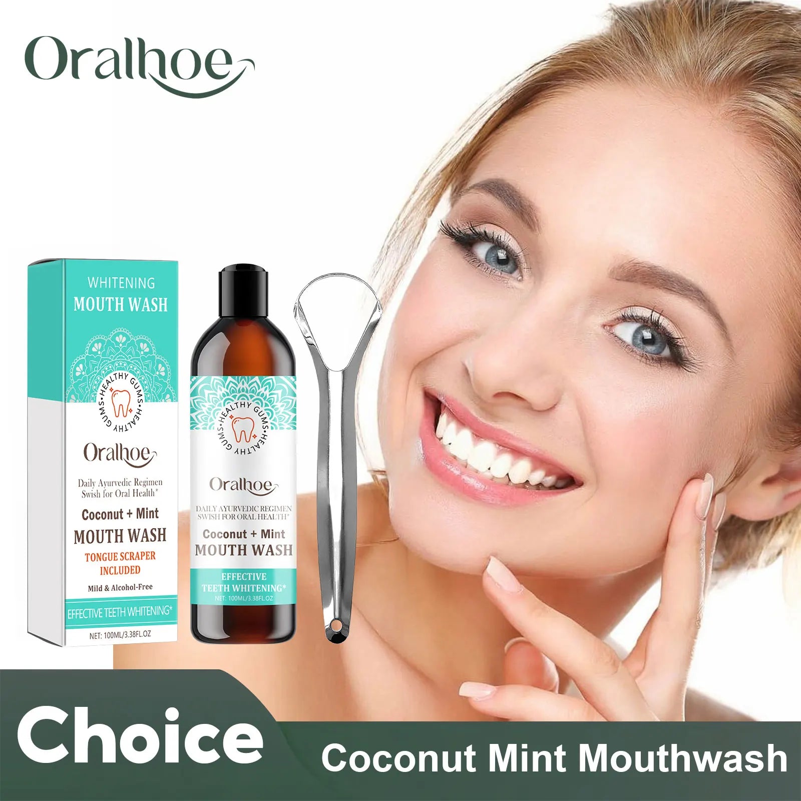 Coconut Mint Oil Mouthwash Teeth Whitening Fresh Oral Breath Remove Dental Stain Non Alcohol Tongue Scraper Mouth Health Care