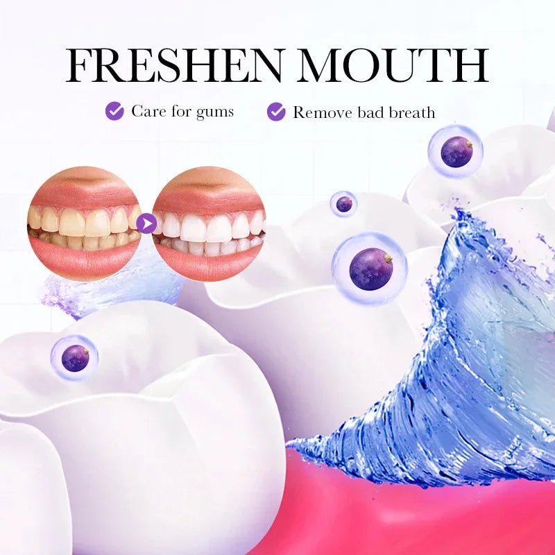20PCS Teeth Whitening Mouthwash Grape Flavor Scent Mouth Wash Portable Fresh Breath Teeth Stain Removel Mouthwash Oral Cleaning