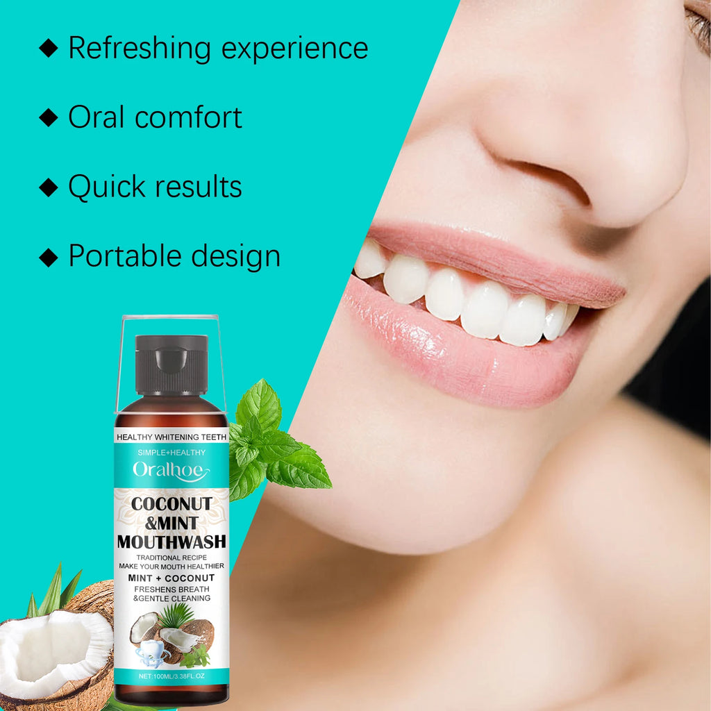Oralhoe Coconut Mint Pulling Oil Mouthwash Removes Tooth Stains Yellow Teeth Prevents Bad Breath Freshens Breath With Mouthwash
