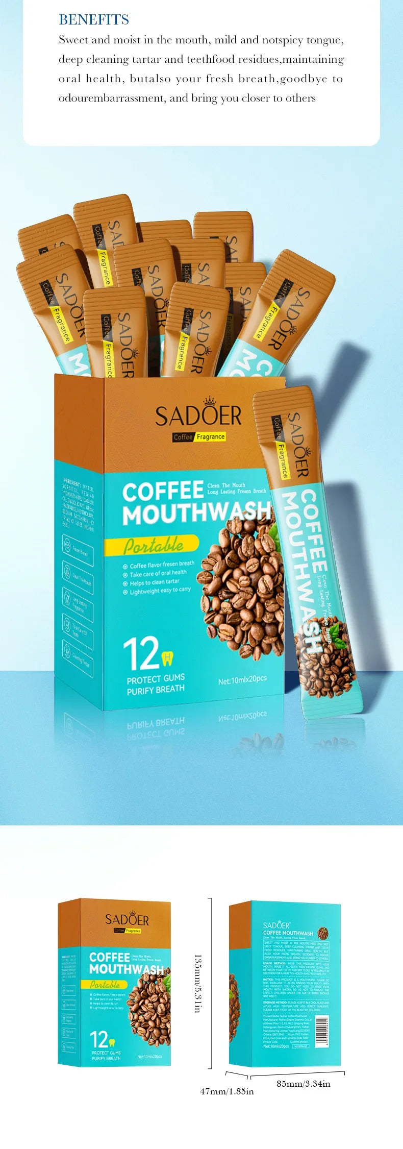 Coffee Refreshing Mouthwash 20pcs/Box Portable Bagged Mouth Wash Freshen Breath Clean The Teeth Oral Freshening Teeth Whitening