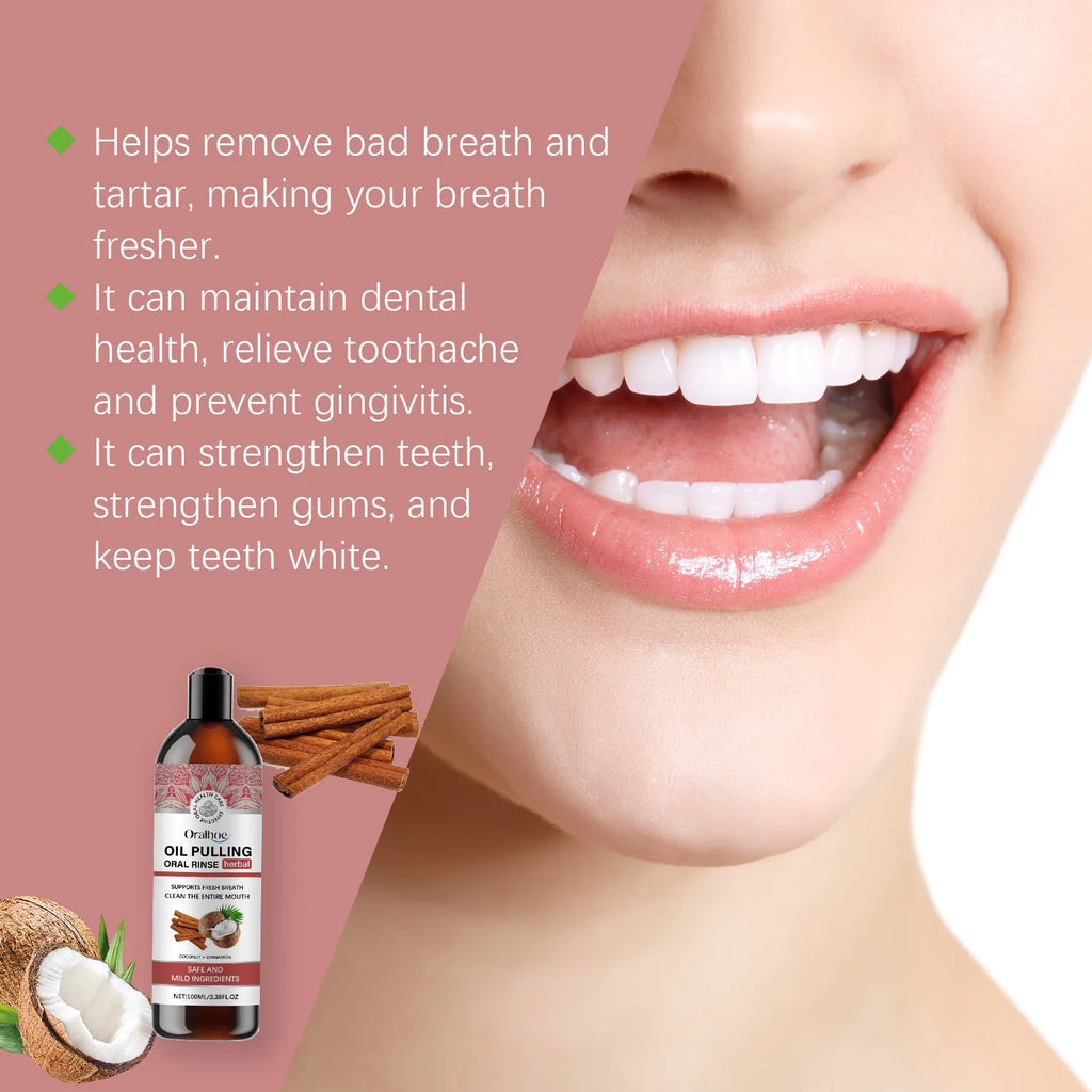 Coconut Pulling Oil Mouthwash Oral Rinse Alcohol-free Herbal Teeth Whitening Fresh Oral Remove Tooth Yellow Stains Odor OralCare