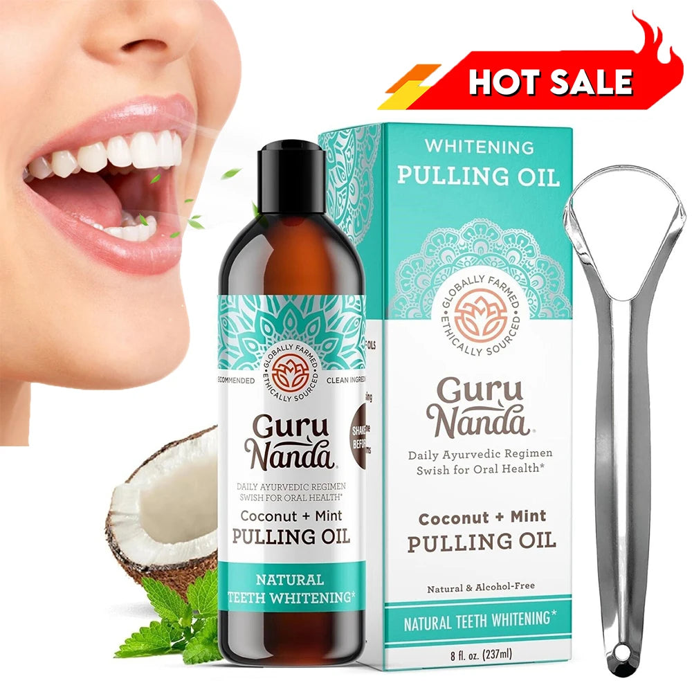 Coconut Mint Pulling Oil Mouthwash Non Alcohol Alcohol-free Teeth Whitening Fresh Oral Breath Tongue Scraper Mouth Health Care