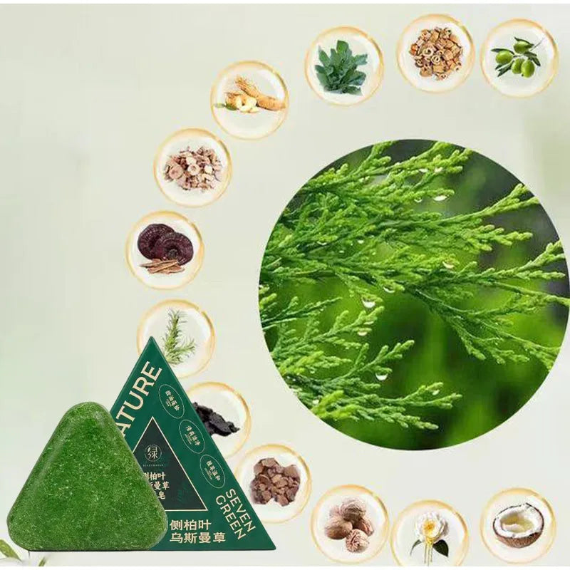 120g Seven Green Platycladi Usman grass handmade shampoo soap Refreshing and Flushing Healthy Anti-removal Hair Nourishing Clean