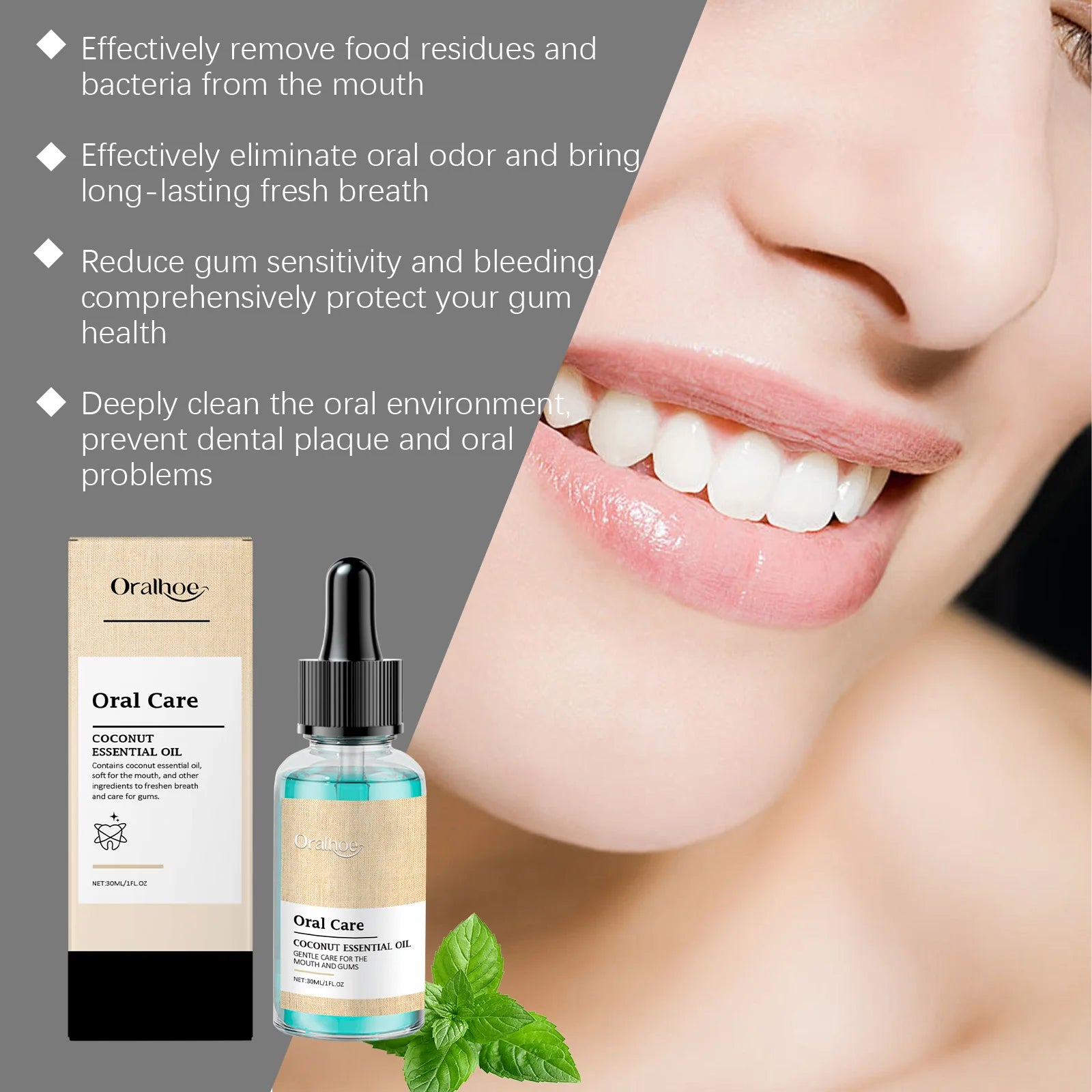 Oralhoe Coconut Oil Mouthwash Fresh Oral Breath Odor Removal Prevent Bad Breath Lasting Fragrance Coconut Oil Mouthwash 1floz