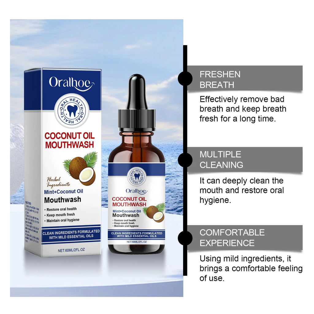 Coconut Oil Mouthwash Deep Cleans Removes Tooth Stains Plaque Protecting Oral Hygiene Refreshing Mouthwash for Dental Care 60ml