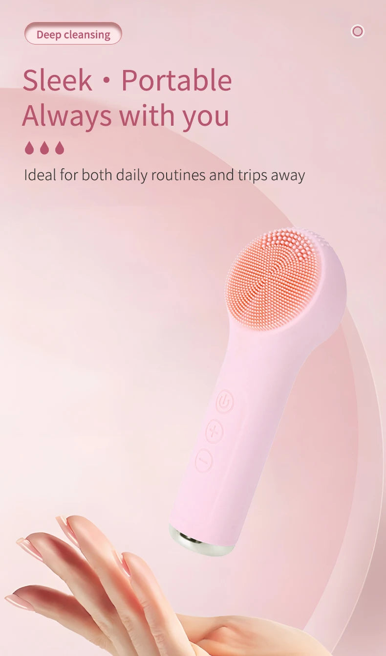 Electric Waterproof Silicone Facial Cleansing Brush, Deep Cleanse Makeup Remover Heating Massage Beauty Tool for Women