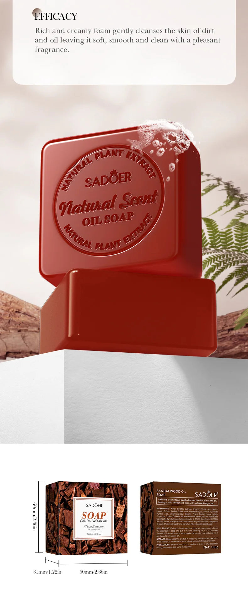 Sandalwood Handmade Soap Women Cleaner Deep Cleansing Body Whitening Essential Oil Soap Shaving Sabonis Skin Lightening Foam