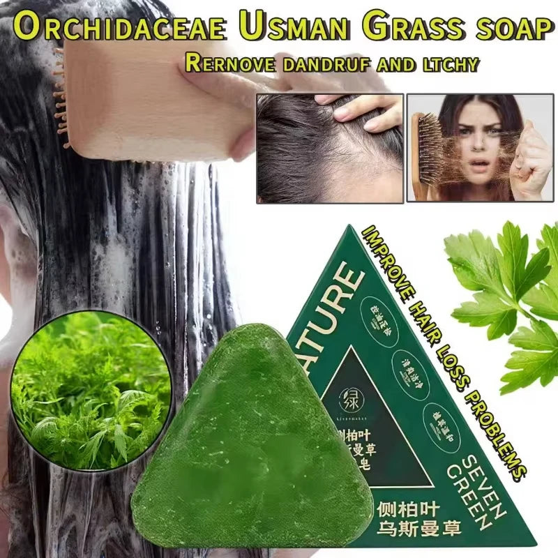 120g Seven Green Platycladi Usman grass handmade shampoo soap Refreshing and Flushing Healthy Anti-removal Hair Nourishing Clean