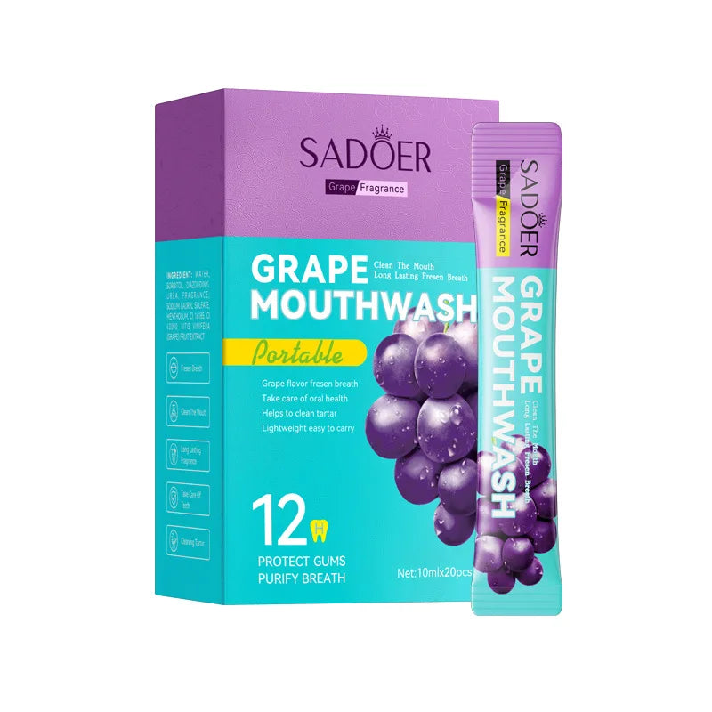 20PCS Teeth Whitening Mouthwash Grape Flavor Scent Mouth Wash Portable Fresh Breath Teeth Stain Removel Mouthwash Oral Cleaning