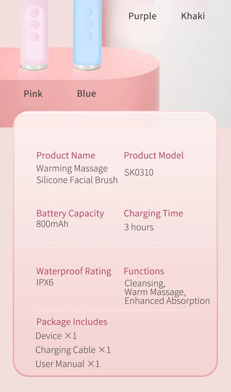Electric Waterproof Silicone Facial Cleansing Brush, Deep Cleanse Makeup Remover Heating Massage Beauty Tool for Women