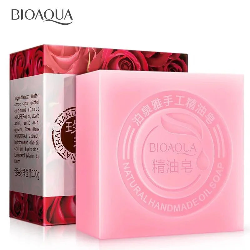 Bioaqua Essential Oil Soaps with Honey,Rose,Jasmine,Aloe,Matcha,Blueberry,Lavender, Bamboo Charcoal,Black Bamboo Soaps