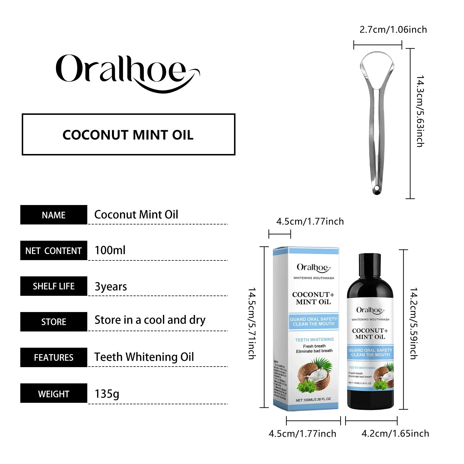 Coconut Mint Pulling Oil Mouthwash Alcohol-free Teeth Whitening Fresh Oral Breath Tongue Scraper Set Whitening Tool Mouth Care