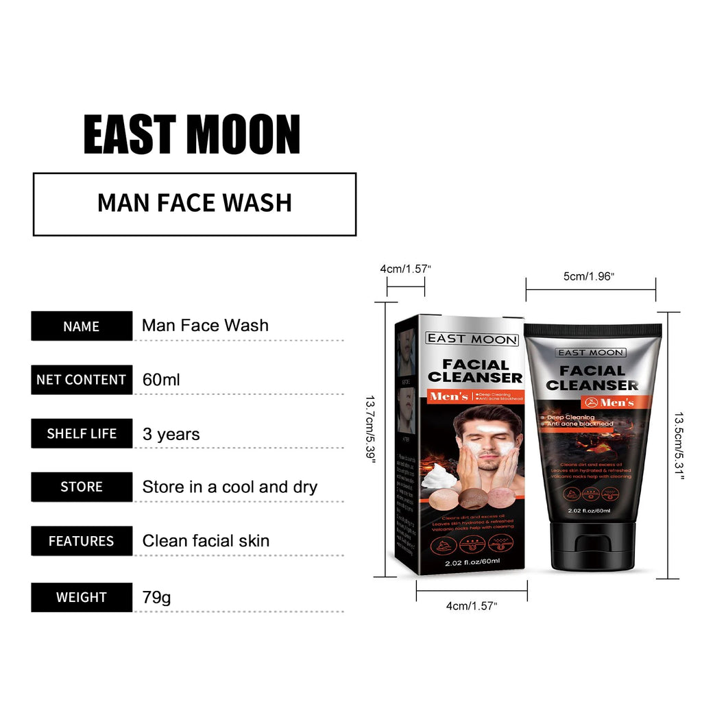 Men Face Wash Oil Control Shrink Pores Acne Blackhead Removal Deep Cleansing Moisturizing Exfoliating Whitening Face Cleanser