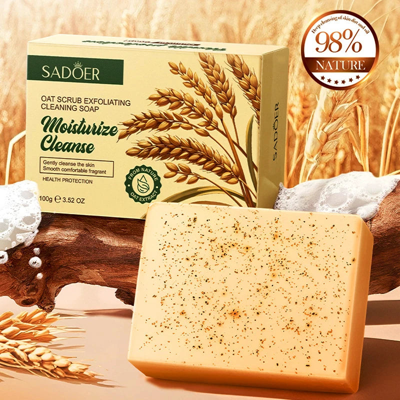 Natural Organic Oat Scrub Exfoliating Cleaning Soap Handmade Body and Face Deep Cleansing Soap Brighten Tender Skin Shrink Pores