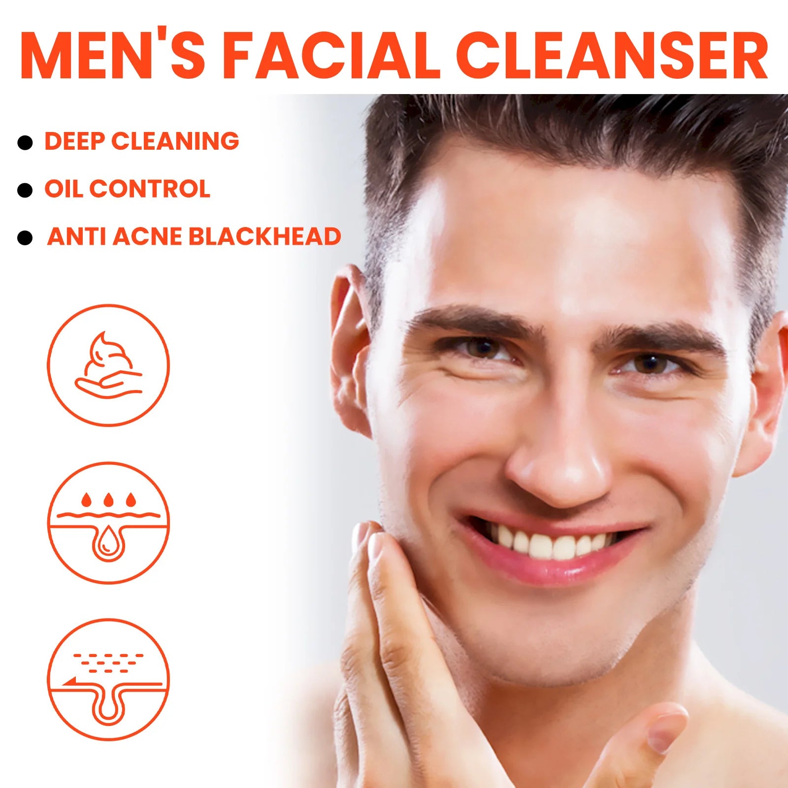 Men Face Wash Oil Control Shrink Pores Acne Blackhead Removal Deep Cleansing Moisturizing Exfoliating Whitening Face Cleanser