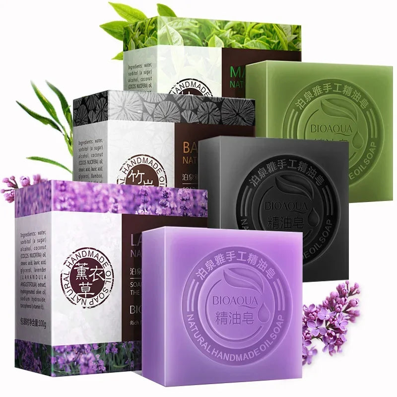Bioaqua Essential Oil Soaps with Honey,Rose,Jasmine,Aloe,Matcha,Blueberry,Lavender, Bamboo Charcoal,Black Bamboo Soaps