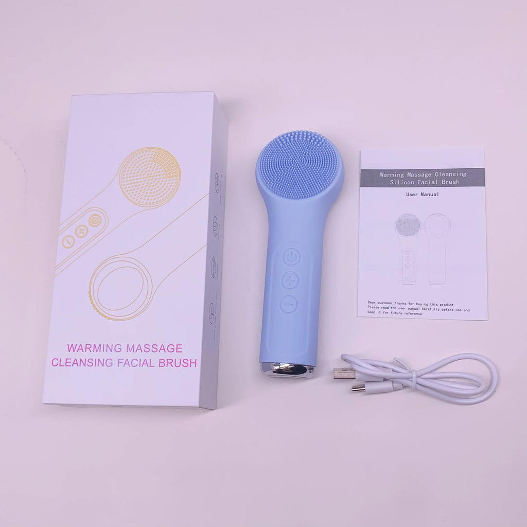 Electric Waterproof Silicone Facial Cleansing Brush, Deep Cleanse Makeup Remover Heating Massage Beauty Tool for Women