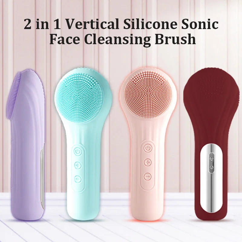 Silicon Facial Cleansing Brush Sonic Vibration Warming Wash Face Massage Face Skin Cleanser Eletric Waterproof Rechargeable