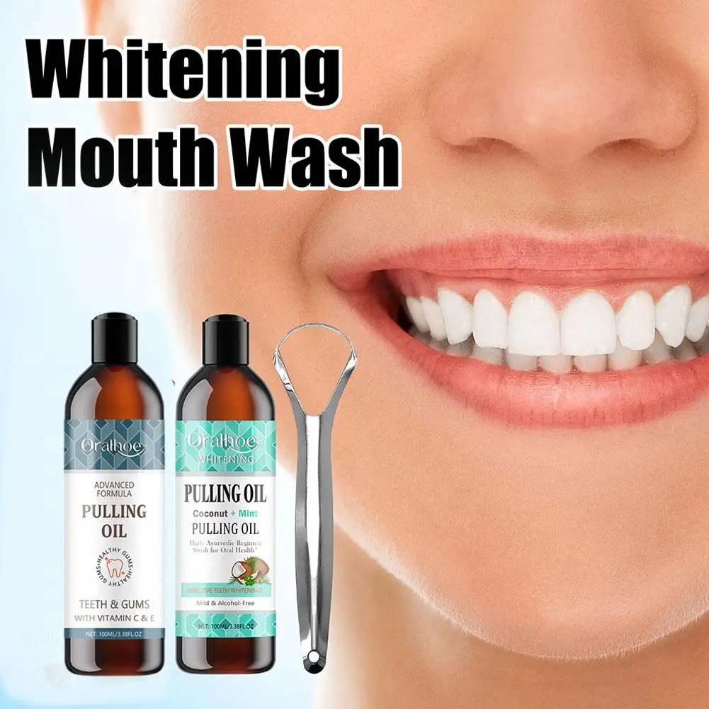 NEW Coconut Mint Pulling Oil Mouthwash Alcohol-free Teeth Whitening Fresh Oral Breath Oral Jelly Whitening Teeth Set