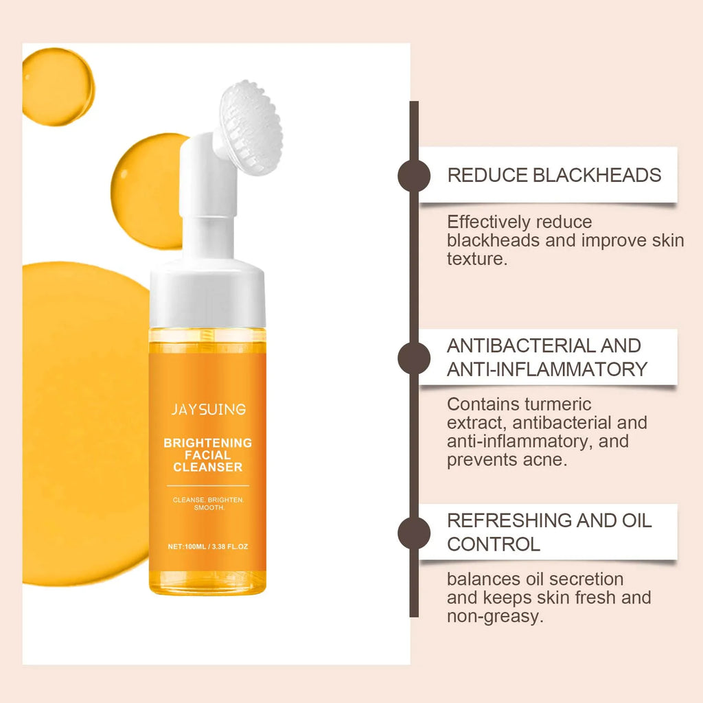 Turmeric Foam Cleanser Brightening Facial Wash Oil Control Hydrating Non Drying Formula With Brush Head Blackhead Removal 100ml
