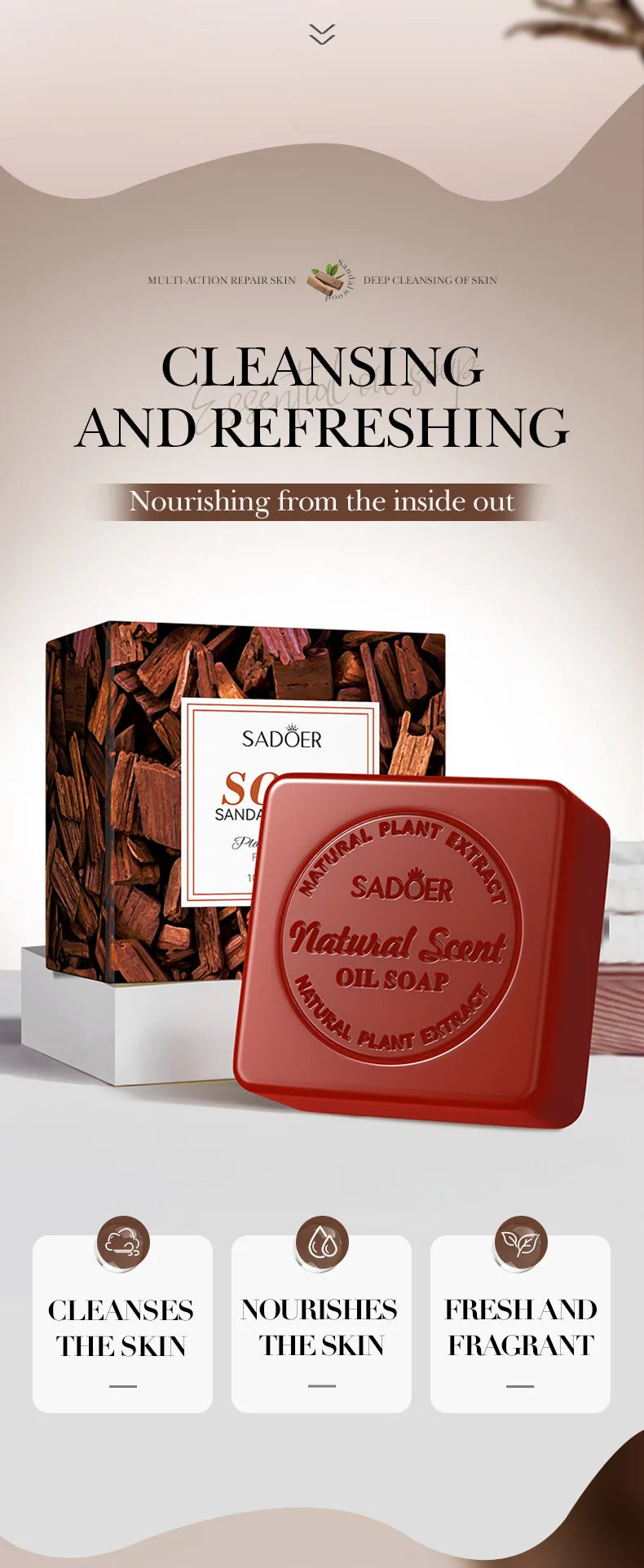 Sandalwood Handmade Soap Women Cleaner Deep Cleansing Body Whitening Essential Oil Soap Shaving Sabonis Skin Lightening Foam