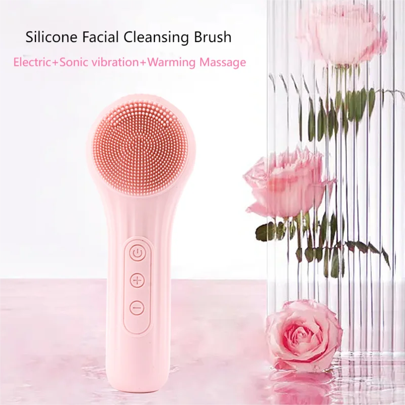 Silicon Facial Cleansing Brush Sonic Vibration Warming Wash Face Massage Face Skin Cleanser Eletric Waterproof Rechargeable