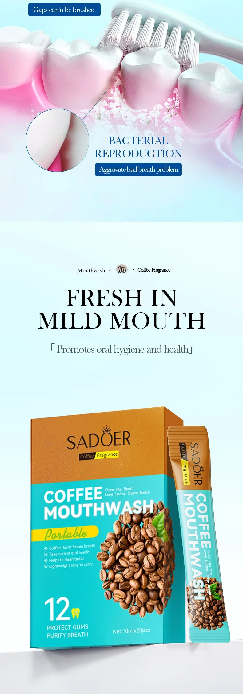 Coffee Refreshing Mouthwash 20pcs/Box Portable Bagged Mouth Wash Freshen Breath Clean The Teeth Oral Freshening Teeth Whitening