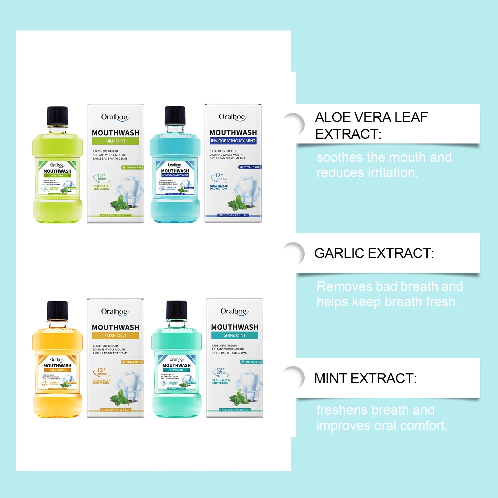 Breath Freshener Mouthwash Mint Flavor Remove Mouth Bad Smell Reduce Dental Tartar Plaque Brighten Tooth Oral Hygiene Cleaning