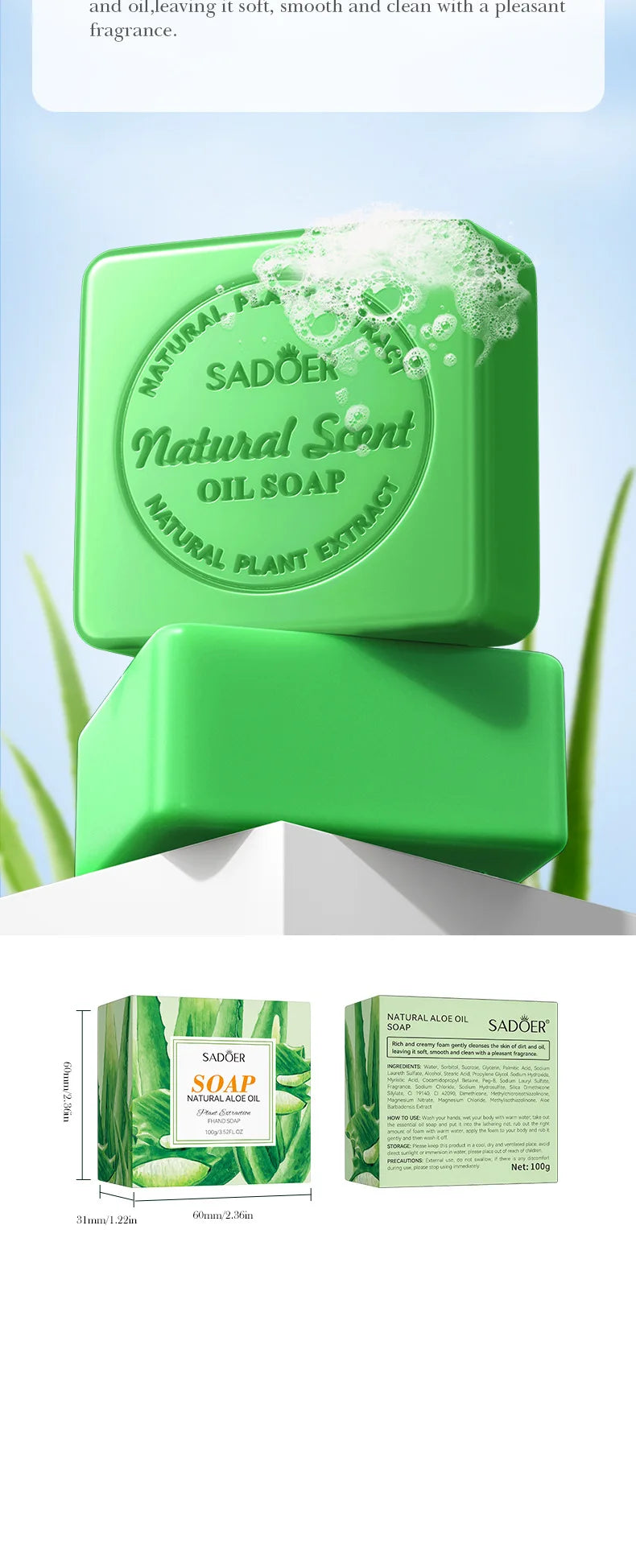 100g Natural Aloe Vera Essential Oil Soap Body Cleaning Leg Body Cleansers Brightening Face Soap Tender Skin Care Beauty