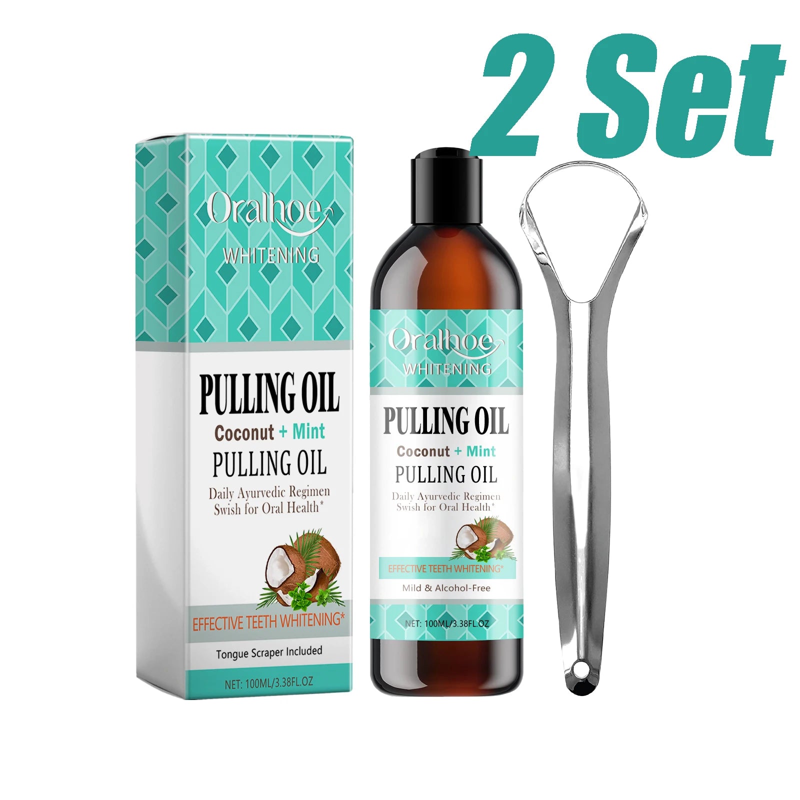 Coconut Mint Pulling Oil Mouthwash Kit With Tongue Scraper Fresh Oral Breath Odor Removal Tongue Scraper Set Tool Mouth Care