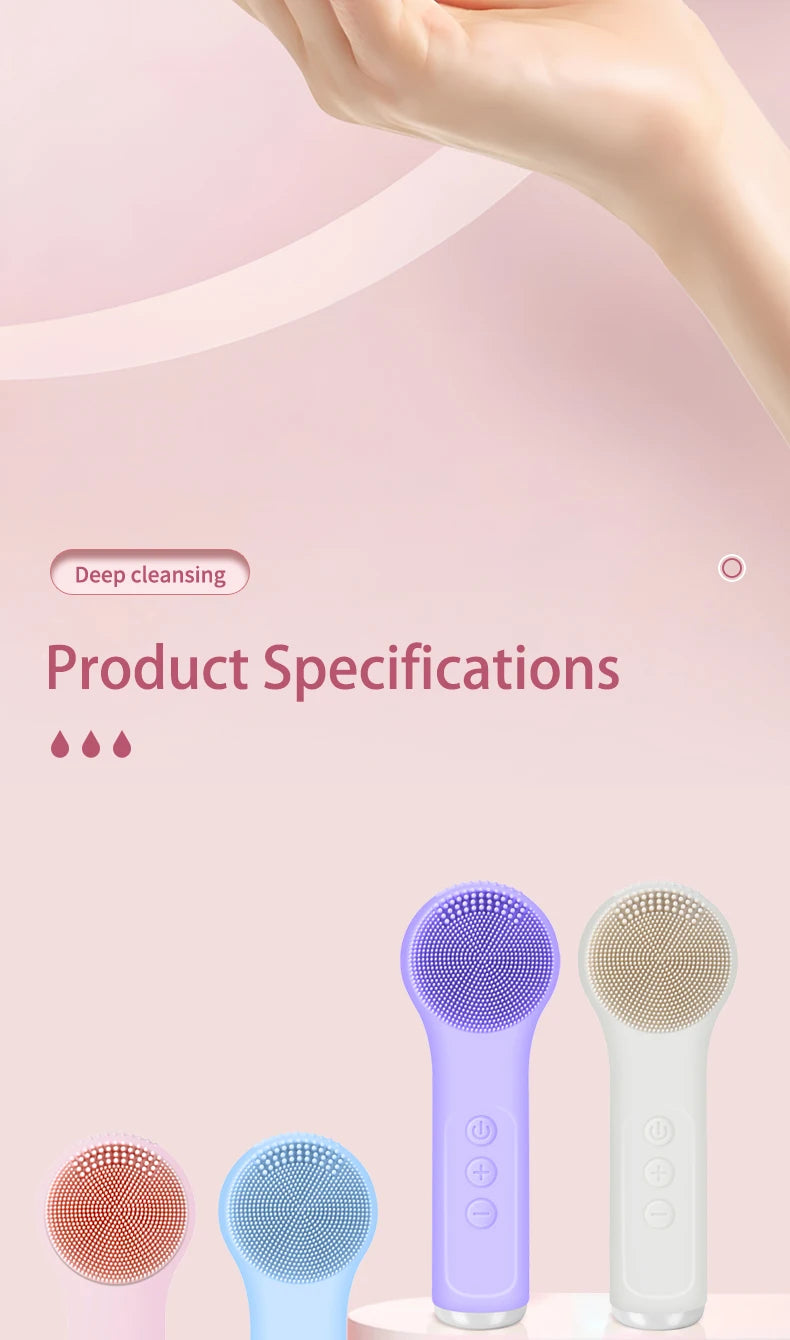 Electric Waterproof Silicone Facial Cleansing Brush, Deep Cleanse Makeup Remover Heating Massage Beauty Tool for Women